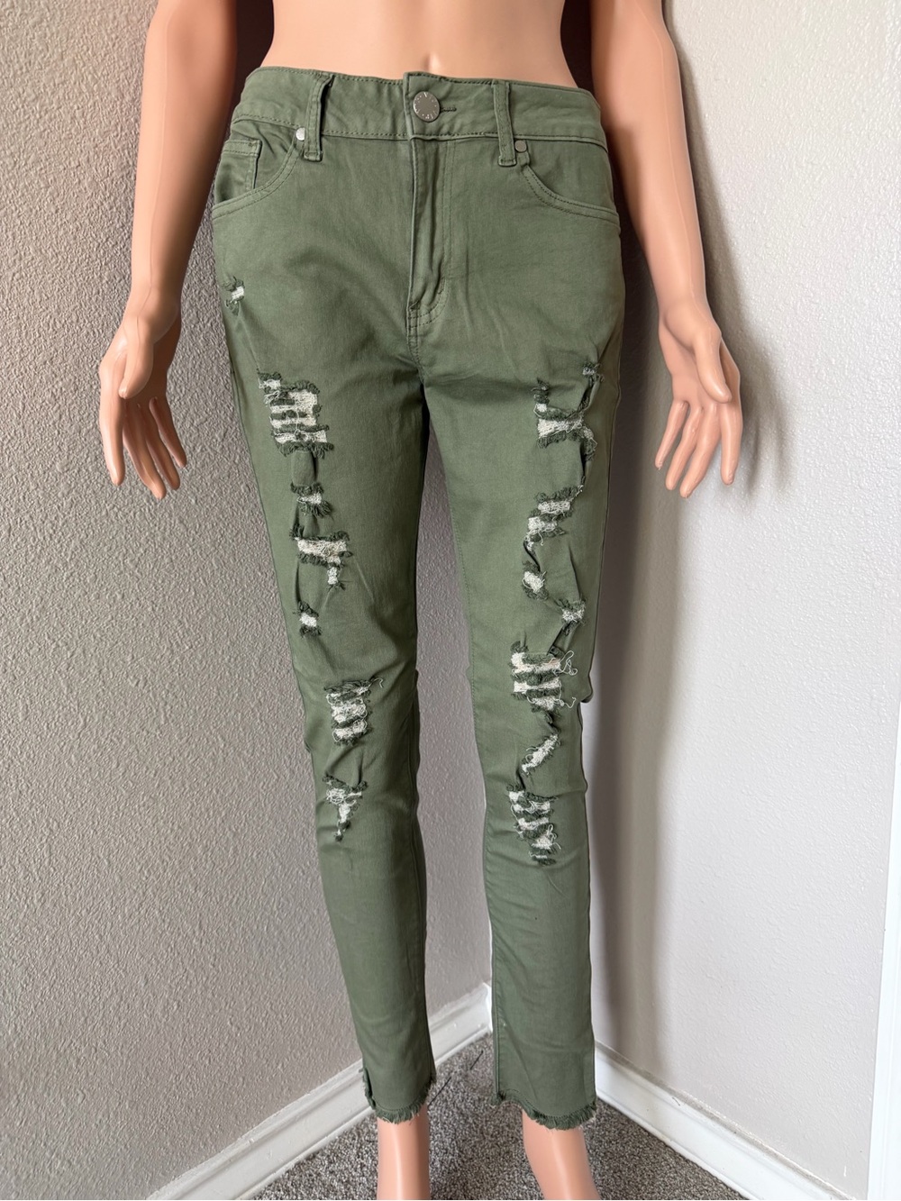 VIP Olive Green Distressed Skinny Jeans